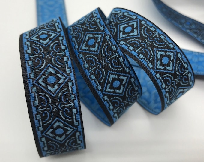 Jacquard Ribbon Trim ~ DIAMONDS ~ Black, Blue, Light Blue ~ 5/8
