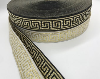 5/8" Metallic GREEK KEY Jacquard Ribbon Trim Tape~lightweight Gold metallic~2 colorways