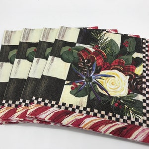 4 SINGLE Individual RETIRED Mackenzie Childs Scottish Bouquet Paper Napkins / Cocktail size 5 x 5&quot; / Decoupage Crafts Entertaining