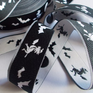Jacquard Ribbon Trim Woven Jacquard Ribbon Halloween trim Moons, bats, & Witches~7/8&quot;