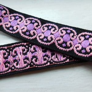 LIMITED Vintage narrow cotton Jacquard Ribbon Trim Tape~Pink~Purple~3/4&quot;