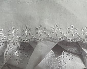 Cotton/Poly  flat eyelet embroidery Lace trim white~Pillow case trim Wedding trim-tiny flowers~doll trims~3"