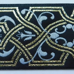 Jacquard Ribbon Trim 1-9/16&quot; Inch Woven Jacquard Ribbon Renaissance Fair Costume Trim~white~Black~GOLD  metallic Floral scroll
