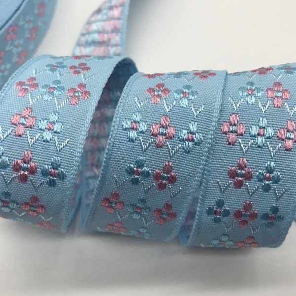 Marie Antoinette flowers Jacquard Ribbon Trim Costume sewing trim~ BLUE pink 1"