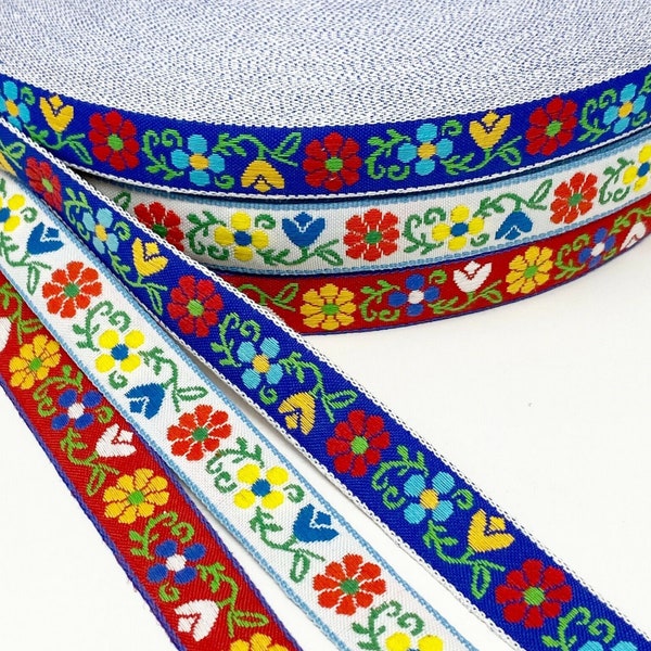 Vintage Jacquard Ribbon Trim Tape~Multi Floral~3 colorways~BLUE~WHITE~RED~3/4"