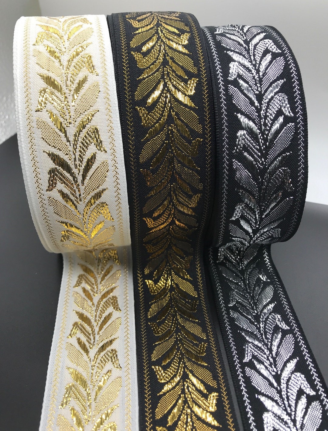 Lightweight Ribbon Metallic Floral Leaves Jacquard Ribbon Trim~lightweight Gold Metallic~3 ...