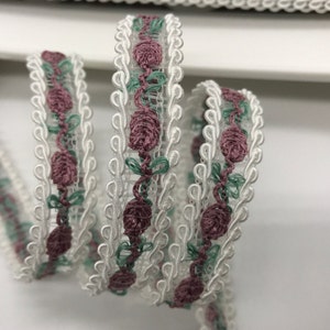 Vintage Floral Rococo loop rose Ladder Braid ~ Floral Passementerie~doll trim ~ Mauve, White 1/2&quot;
