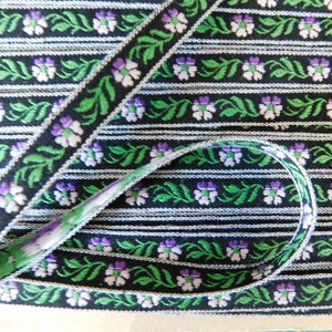 Jacquard Ribbon Trim Tape~Purple petite flowers on a black background~11mm~7/16&quot;