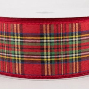 WIRE EDGE RIBBON~2.5&quot; tarten Plaid Ribbon~Cream~Wired craft ribbon
