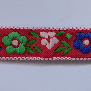 Taśma wykończeniowa żakardowa w stylu vintage ~wielokolorowa, mała, kwiatowa ~czerwona ~niebieska ~zielona ~biała ~szerokość 5/8&quot;