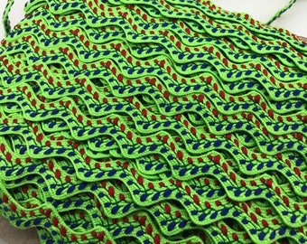 5/8" Embroidered Lime Ric Rac w Red/Royal/Green ~ doll trim ~ Sewing craft trim