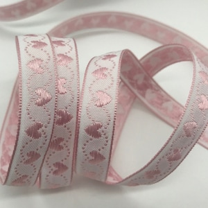 Jacquard Ribbon Trim~Tiny narrow hearts~Light PINK~ white ~ 1/2&quot;