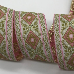 Jacquard Ribbon Trim~1-1/4&quot; Inch Woven Jacquard Ribbon~Renaissance Fair Costume Trim~PINK~gold metallic~mustard~white~Bavarian Filigree