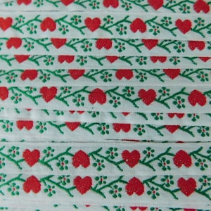 VALENTINE 18mm Vintage Sweet Jacquard Ribbon Trim Tape~Multi Floral~red HEARTS green on white 1116