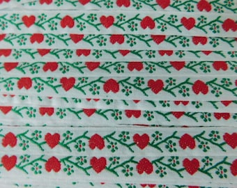 Valentine Jacquard Ribbon Trim, Red Hearts on Green Vine