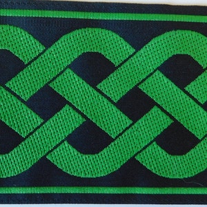 2&quot; CELTIC KNOT Jacquard Ribbon Trim Kelly Green Black reversible