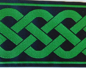 2" CELTIC KNOT Jacquard Ribbon Trim Kelly Green Black reversible