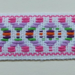 1&quot; Vintage cotton Jacquard Ribbon Renaissance Fair Costume Trim~Geometric X pattern~Multi~PINK