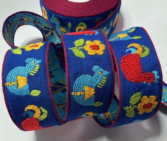 Vintage Woven Jacquard Ribbon Trim: Rocking Horses, Chickens, Flowers, 1"