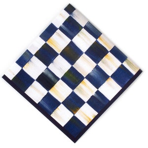 4 Single Individual Mackenzie Child&#39;s~ROYAL BLUE Courtly Check paper napkins / Size 5&quot; x 5&quot; / Decoupage Crafts