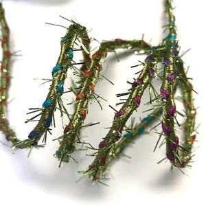 Tinsel metallic Soutache cord trim~Holiday embellishment trims~sparkly sage green multi-1/8&quot;