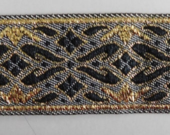 Jacquard Trim Ribbon  7/8"  Woven metallic Jacquard Ribbon Renaissance Fair Costume Trim~Gold~Black~Gray