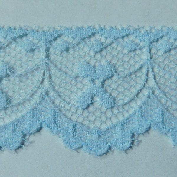 Floral raschel Lace trim BLUE~doll laces~floral lace~doll laces~craft lace~1-1/4"