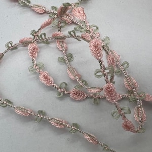 Vintage Loop Braid Blommig Passementerie~dockdekoration~Bröllopsdekorationer~snygg dekoration~ROSA & ljus sellerigrön~7 mm