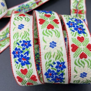 Vintage Floral Jacquard Ribbon Trim, Edelweiss Flowers, Ecru, CREAM FLOWERS, 1" Wide~#1