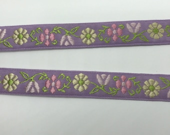 5 yards Pretty Purple floral Jacquard Ribbon Trim Costume sewing trim~ Purple pink green yellow ~ 3/4"