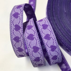 Jacquard Ribbon Trim~Tiny narrow hearts~PURPLE~1/2&quot;