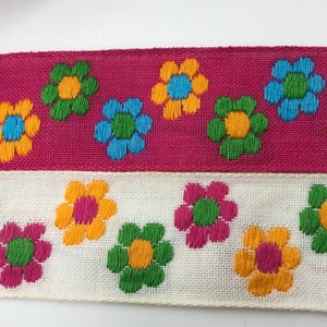 Vintage HIPPY flowers Woven Jacquard Ribbon Trim~2 colorways~You pick~1-1/4&quot;