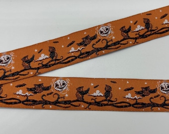 Jacquard ribbon trim~HALLOWEEN ribbon~"Owls & Moons" ~ 7/8"