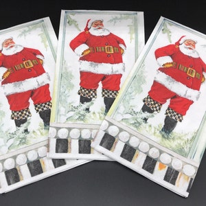 3 SINGLE Individual RETIRED Mackenzie Childs Merry Christmas Paper Napkins / Guest Size 8&quot; x 4.5&quot; / Decoupage Crafts Entertaining