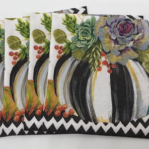 4 SINGLE Individual RETIRED Mackenzie Childs Autumn Naturals Paper Napkins~Cocktail size 5&quot; x 5&quot;~Decoupage Crafts~RETIRED