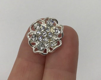 Small Sparkly Cluster FLOWER crystal Rhinestone button~Wedding crystals~silver-tone metal~3/4"