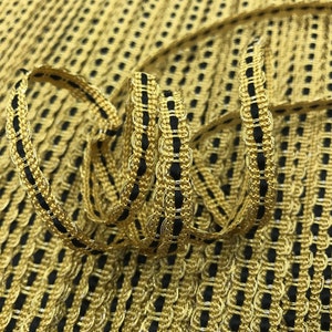 Metallic Gold Scallop Braid with black ribbon accent ~ fancy embellishment trim ~ 3/16&quot;