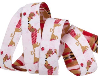 Renaissance ribbons~Dachshund Kisses - 7/8" width - Gingerbread Christmas - One Yard