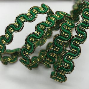 3/8&quot; Emerald Green and Metallic Gold Scroll Braid trim ~Costume ~ fancy embellishment trims