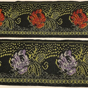 ROSES Jacquard Ribbon Trim~Woven Jacquard Ribbon Trim Tape~1-5/8&quot;~you choose color~Purple or Red