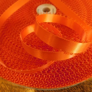 10 yards Featheredge Double faced satin Ribbon~Torrid ORANGE~Halloween trim~7/16&quot;