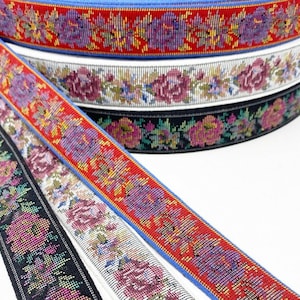 VINTAGE cotton Jacquard Tapestry Ribbon Trim Woven Jacquard Ribbon~3 Colorways~you pick~1&quot;