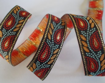 Metallic Woven Jacquard Ribbon Trim Tape~Black~Sage~red~curry and metallic gold~3/4&quot; wide