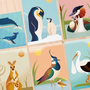 Set baby animals: Whale, Penguin, Grebe, Stork, Lapwing and Wallaby | including envelopes