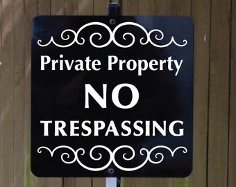 Private Property NO TRESPASSING Metal Yard Sign with attached yard stake. Free Shipping