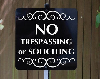 NO TRESPASSING or SOLICITING Yard Sign with attached yard stake. Free Shipping