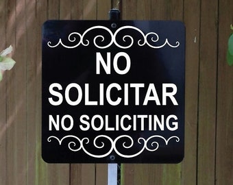 No Solicitar Yard Sign with Yard Stake. No Soliciting Sign with Sturdy Yard Stake. English and Spanish