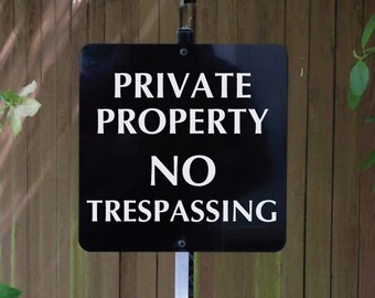 Private Property NO TRESPASSING Sign attached to a sturdy yard stake for home or office. Free Shipping