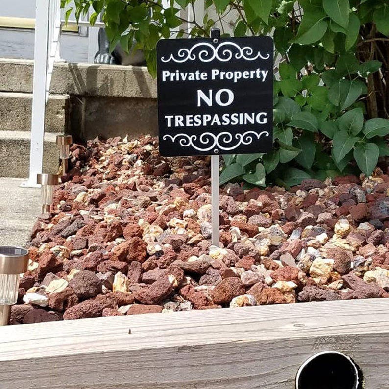 Private Property NO TRESPASSING Metal Yard Sign with attached yard stake. Free Shipping image 3