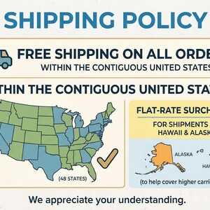 Peut inclure: Un graphique de politique d'exp&eacute;dition pr&eacute;sentant une carte des &Eacute;tats-Unis contigus en vert et bleu avec une coche. Une case s&eacute;par&eacute;e affiche une carte de l'Alaska et d'Hawa&iuml; en orange et vert avec du texte concernant un suppl&eacute;ment forfaitaire.